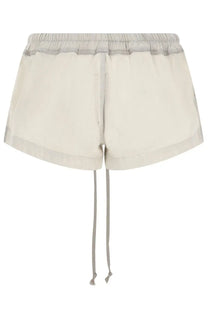 Drkshdw women’s denim shorts white cream colored with light gray elastic waistband and matching drawstrings