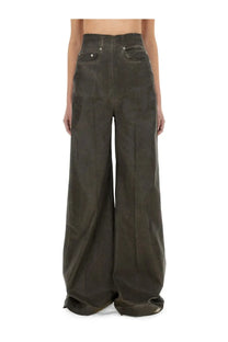 Dark olive high waist wide-leg denim pants with subtle distressing from DRKSHDW Women’s Dirt Cooper collection