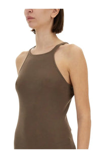 Drkshdw women’s dress tank beige racerback in olive green with smooth, form-fitting silhouette