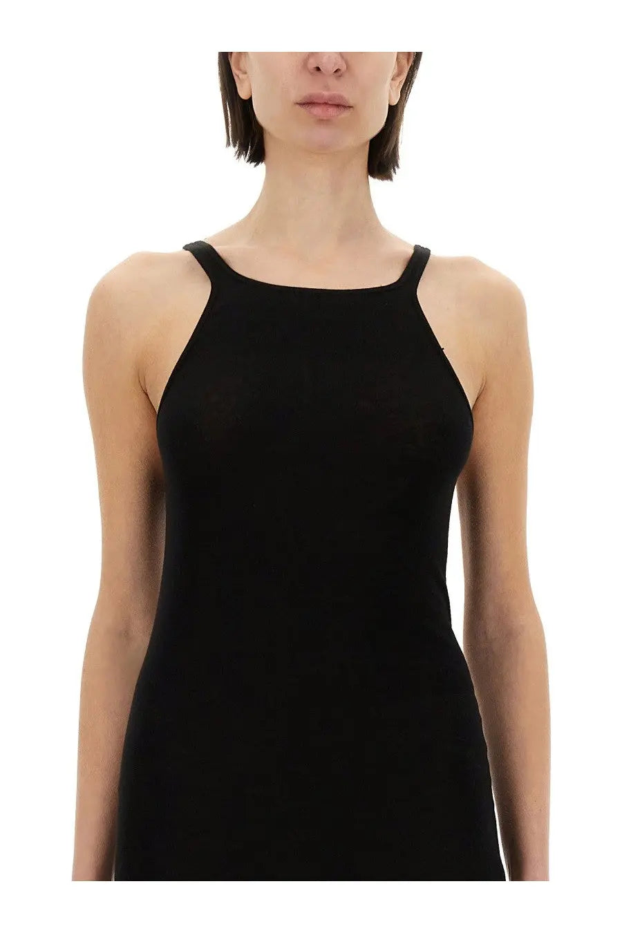 Drkshdw women’s black sleeveless dress tank with square neckline and thin shoulder straps