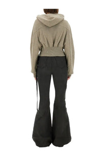 Beige cropped hoodie with ribbed waistband and subtle textured fabric from DRKSHDW women’s gimp collage sweatshirt grey