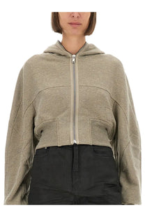 Drkshdw women’s olive green cropped hooded sweatshirt with front zipper and patch pockets in cotton blend