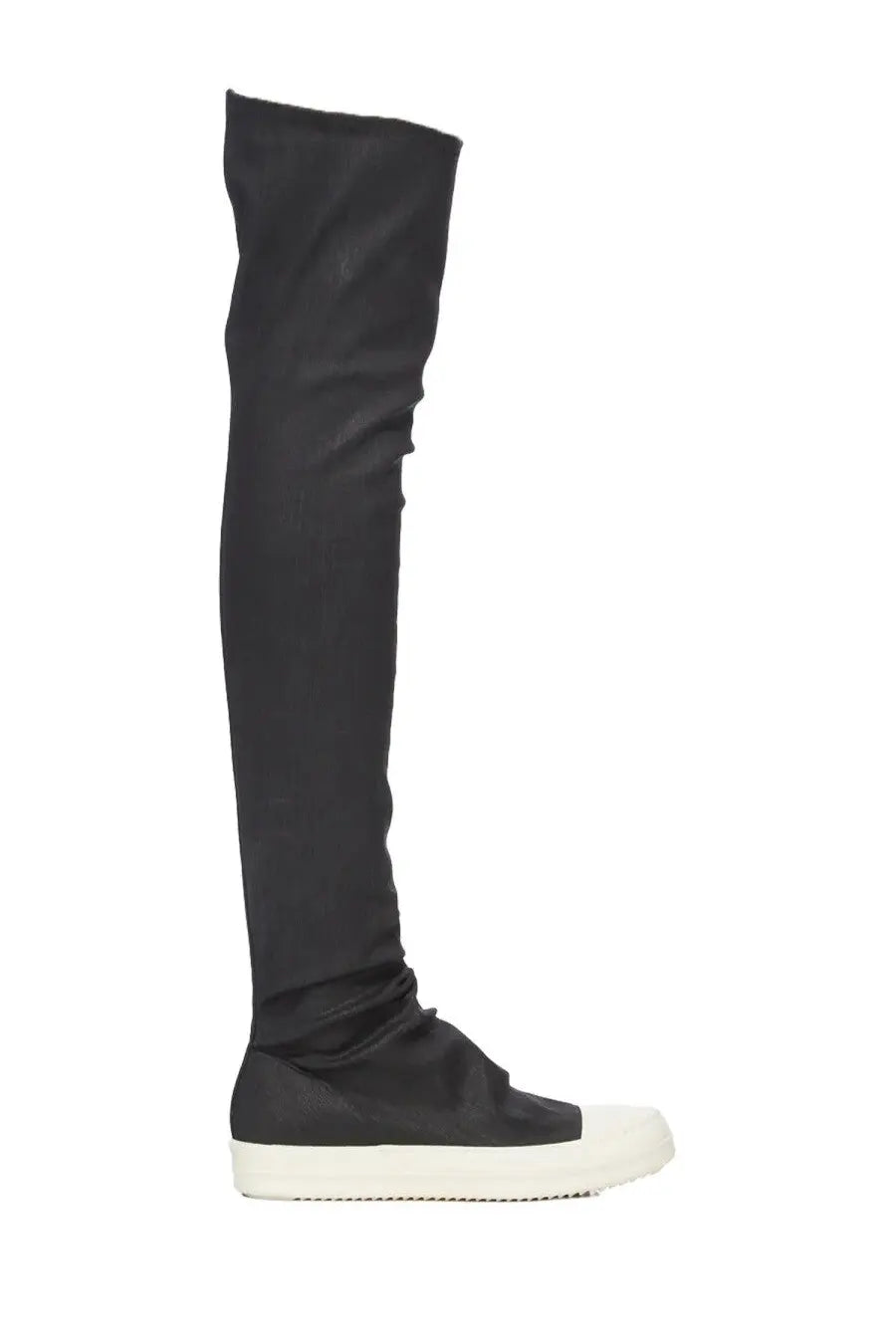 Drkshdw women’s high sock sneaks black over-the-knee boot with sleek stretchy fabric upper and white rubber sole