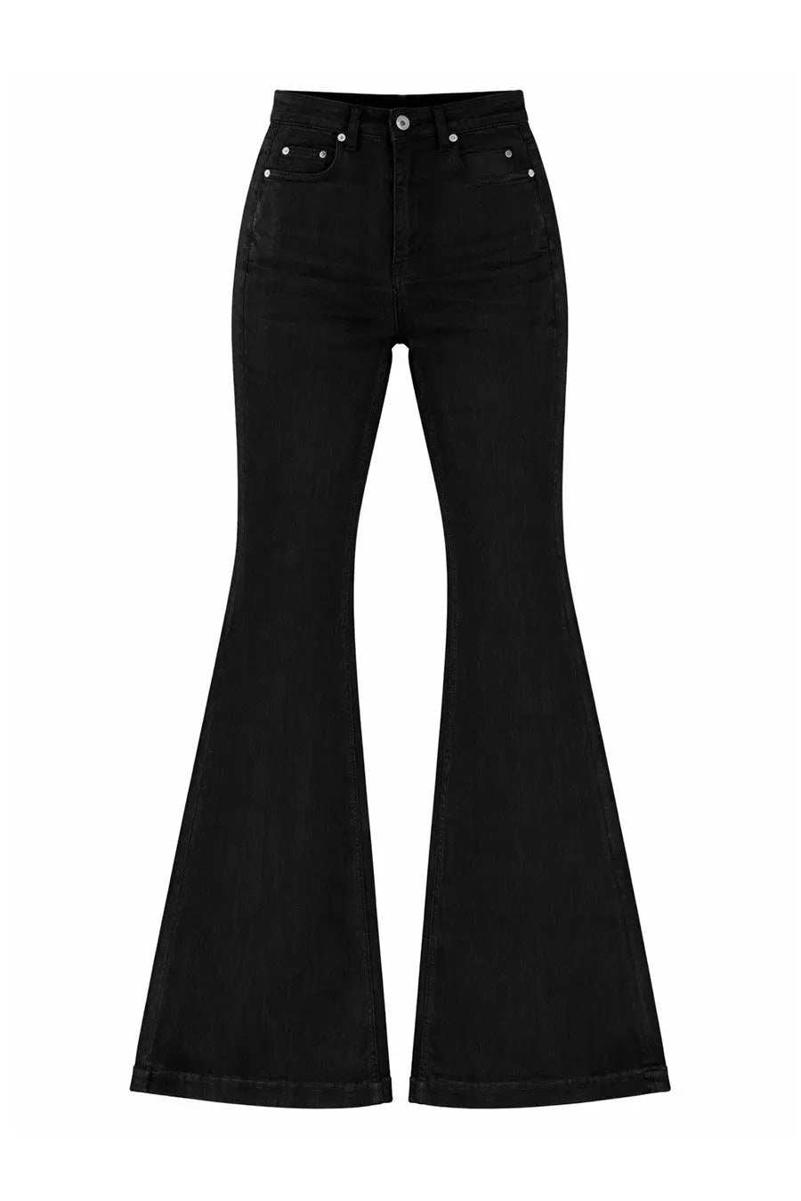 Drkshdw women’s black high-waisted flared denim jeans with silver-toned button and rivet details