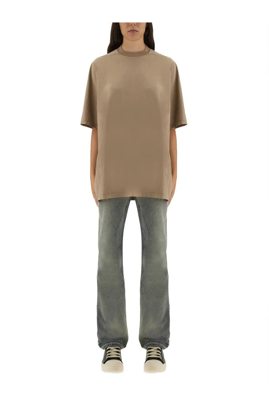 Beige oversized drkshdw women’s jumbo t-shirt with relaxed fit and short sleeves in soft cotton material