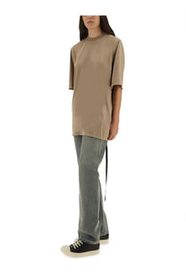 Beige oversized relaxed fit t-shirt with subtle side slit detail from DRKSHDW women’s jumbo shirt collection