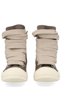 Drkshdw women’s jumbolace sneaker grey with beige and dark gray high-top canvas upper and chunky white rubber sole