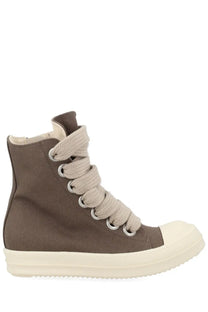 Drkshdw women’s jumbolace sneaks sneaker grey brown high-top canvas with cream rubber sole and matching laces