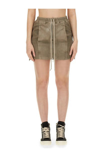 Olive green faux leather mini skirt with drawstring waist and front zipper detail from drkshdw womens mini lido skirt blue