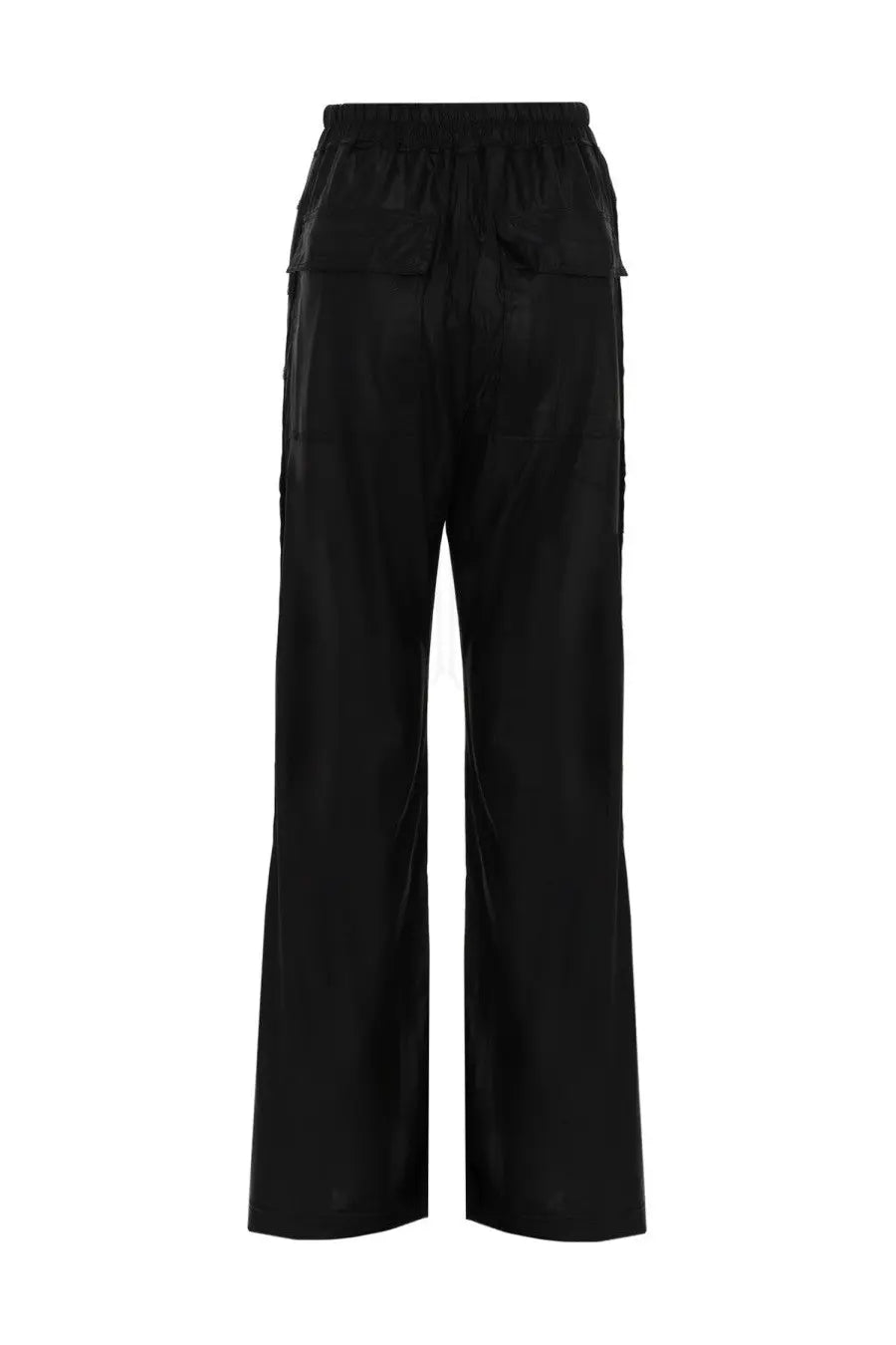 Black satin wide-leg trousers with drawstring waist and two front pockets from drkshdw women’s pantalone wide pusher collection