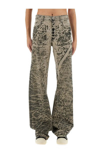 Drkshdw women’s flared denim pants concordians black with distressed abstract crackle pattern in gray and black