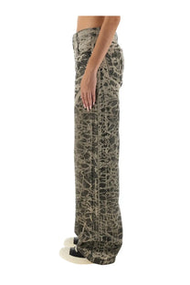 Drkshdw women’s wide-leg denim pants concordians black with distressed cracked olive green and beige pattern