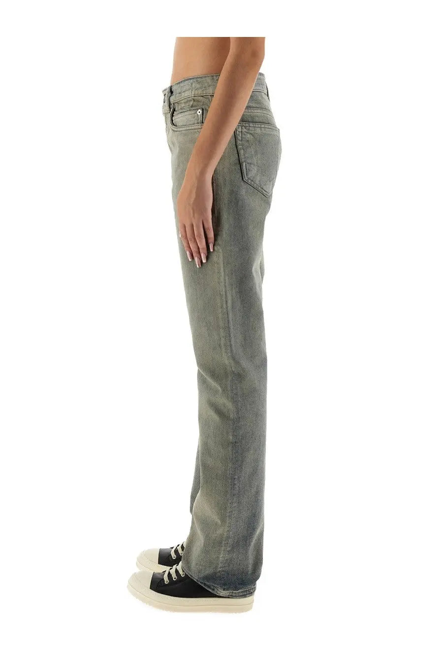 Drkshdw women’s straight-leg light-wash denim jeans with classic five-pocket design in fog cut grey