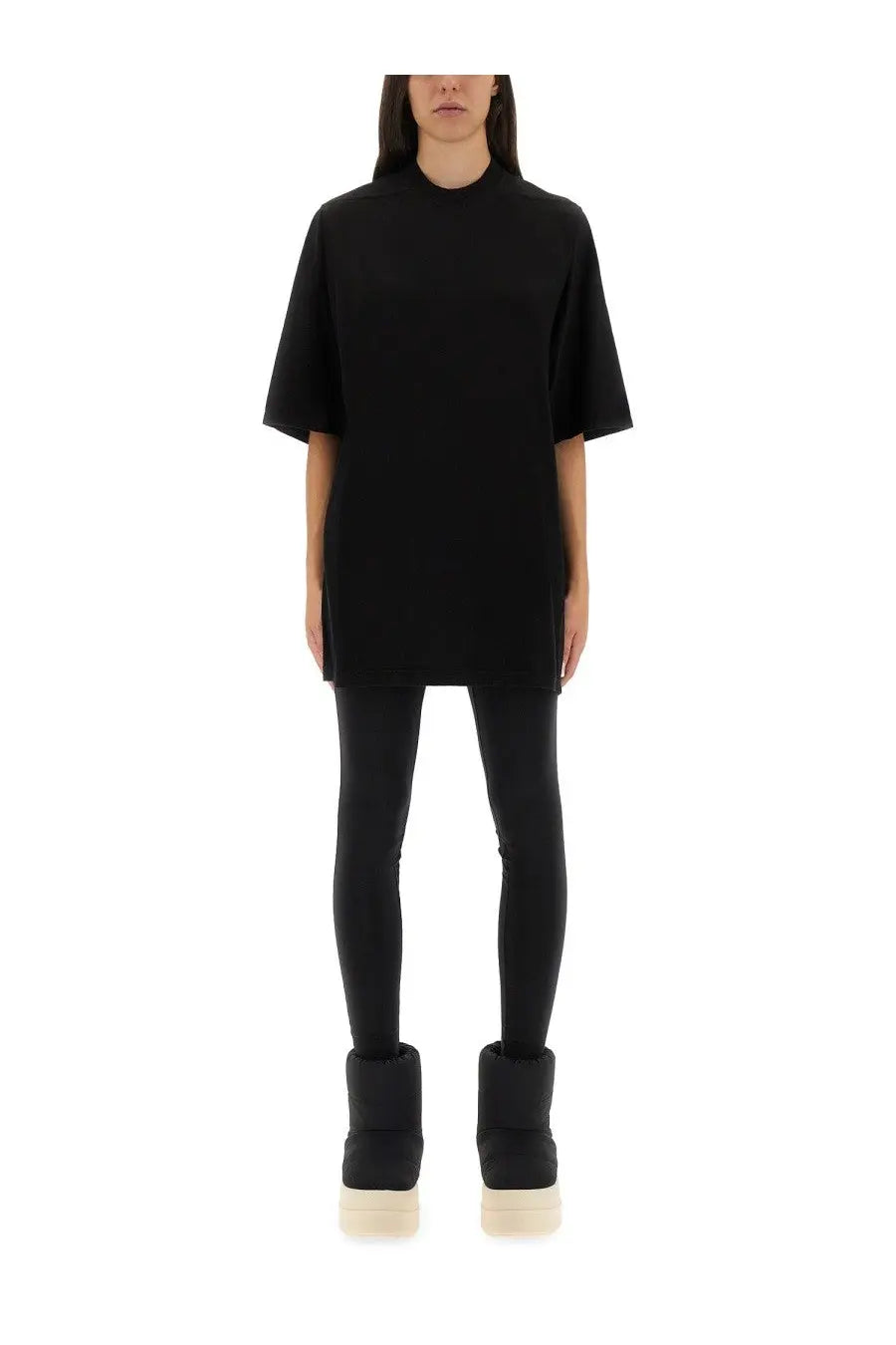 Black oversized t-shirt dress by DRKSHDW women featuring short sleeves and a high neckline in jumbo fit