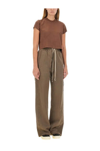 Drkshdw women’s small levet shirt brown paired with relaxed-fit brown cargo pants with drawstring waist and side pockets