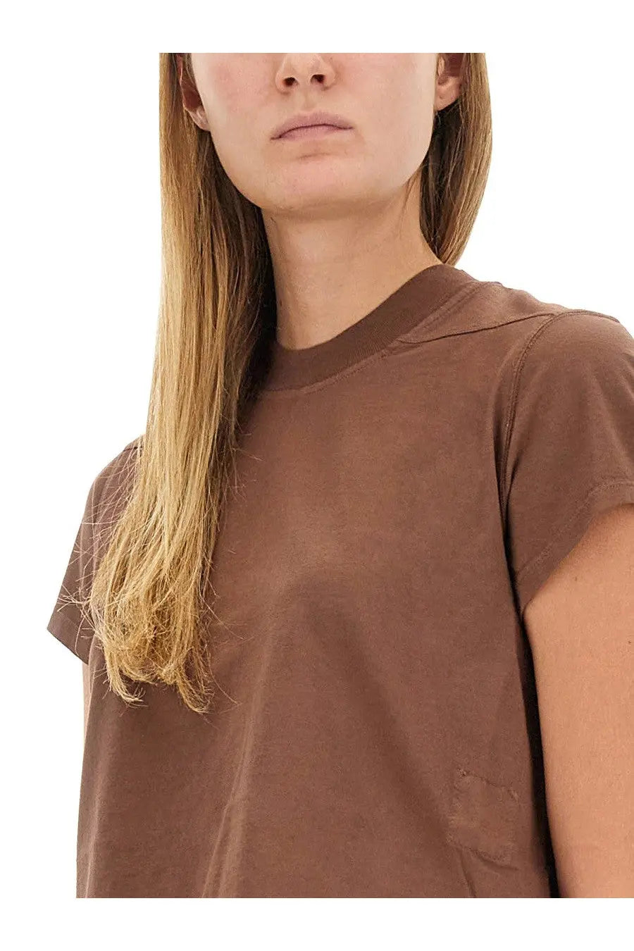 Drkshdw women’s small brown levet shirt loose fitting short sleeve with subtle distressed patch on lower right side