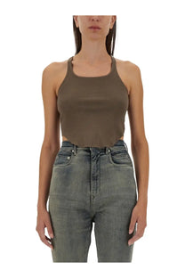 Olive green ribbed crop top by drkshdw womens tank top in beige material with fitted design for casual wear