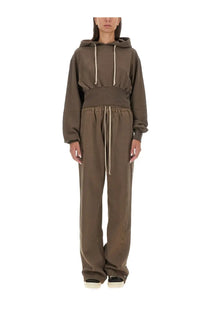 Olive green cropped hoodie and wide-leg sweatpants set with cream drawstrings from drkshdw women’s tatlin sweatshirt beige line