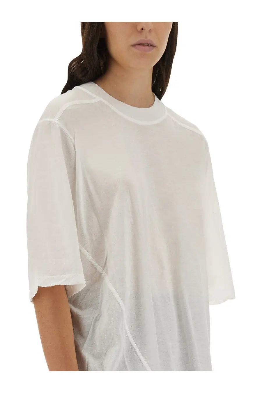 Drkshdw women’s walrus shirt white oversized minimalist t shirt with relaxed fit and subtle seam detailing