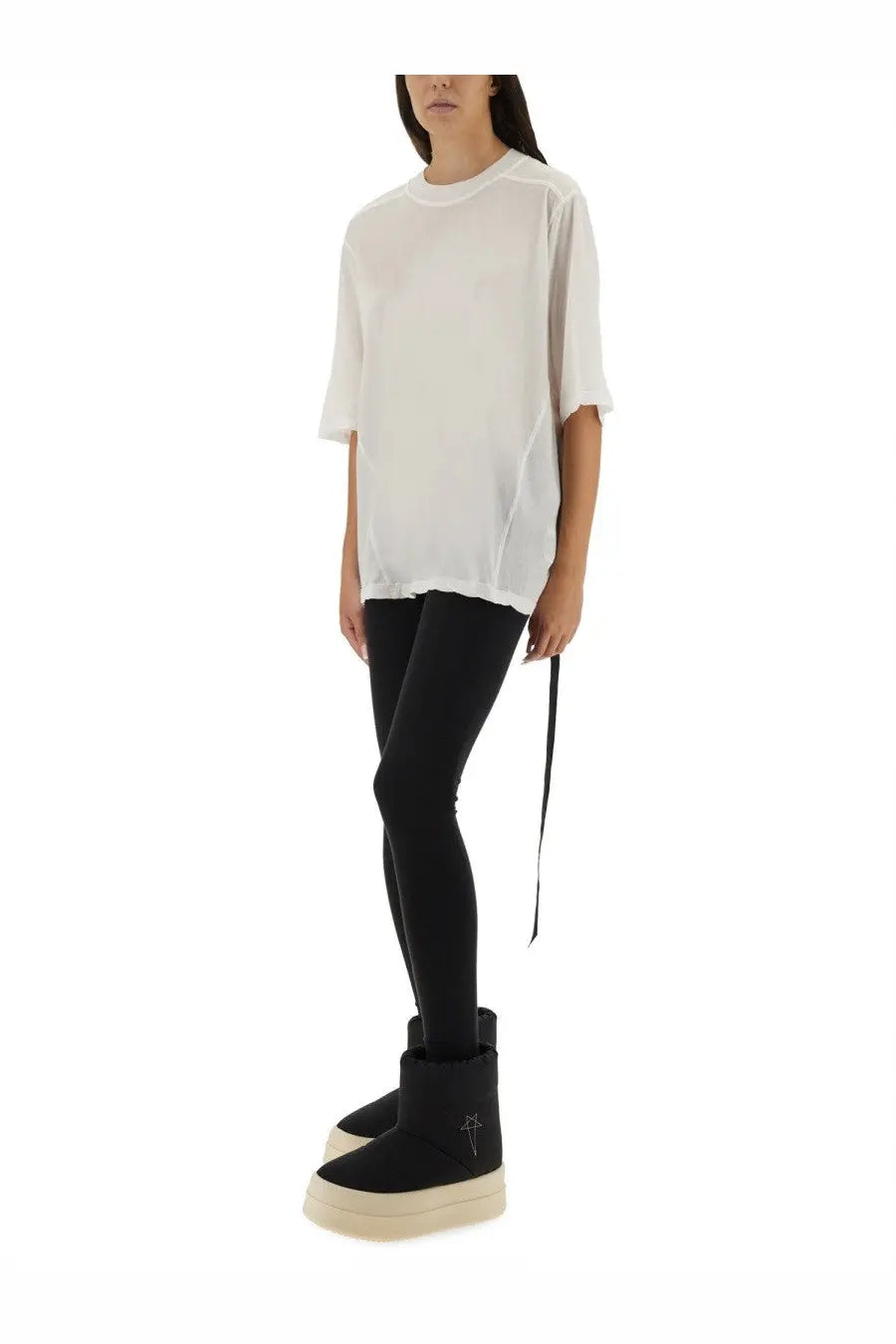 Drkshdw women’s walrus shirt white oversized t shirt with relaxed fit short sleeves and subtle side slits