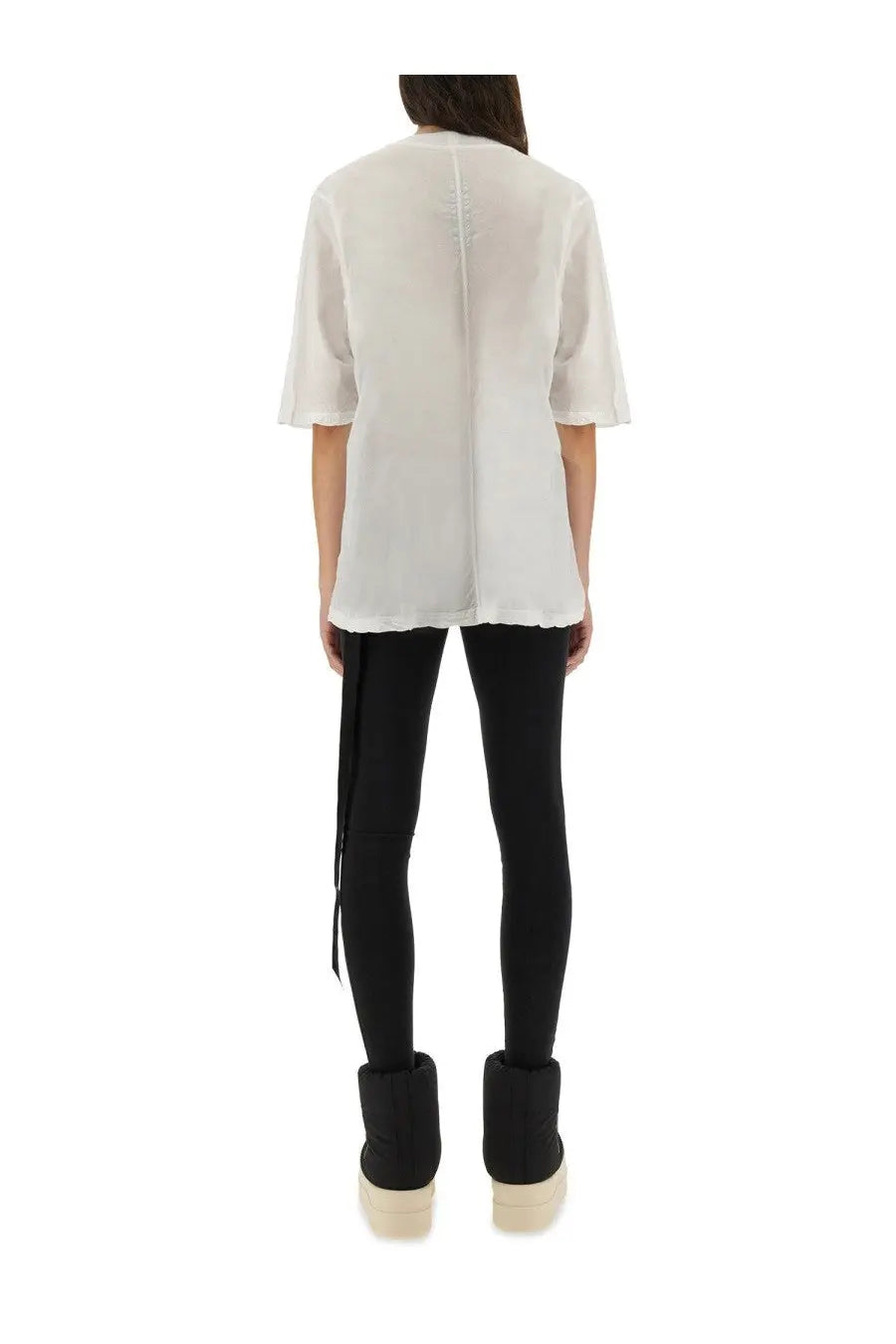 Drkshdw women’s walrus shirt white sheer short-sleeved blouse with central seam and frayed hem