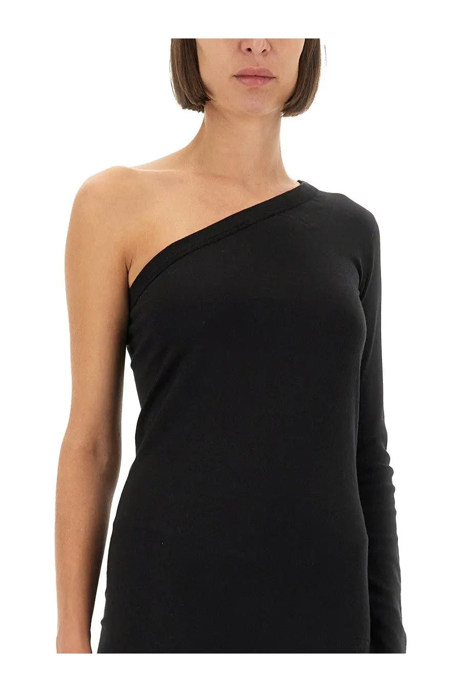 Black drkshdw women’s ziggy one-shoulder dress with long sleeve sleek form-fitting design for stylish wear