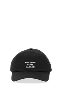 Drôle de monsieur men’s black baseball cap with white embroidered not from paris madame text on front