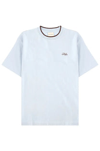 Drôle de monsieur men’s belissima light blue short-sleeved t-shirt with embroidered logo and dark neckline trim
