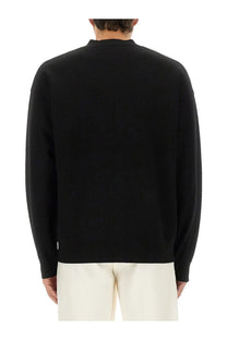 Drôle de monsieur men’s cardigan black smooth knit texture black crewneck sweater with long sleeves
