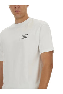 Drôle de Monsieur men’s white cotton t-shirt with black not from Paris Madame text on the left chest