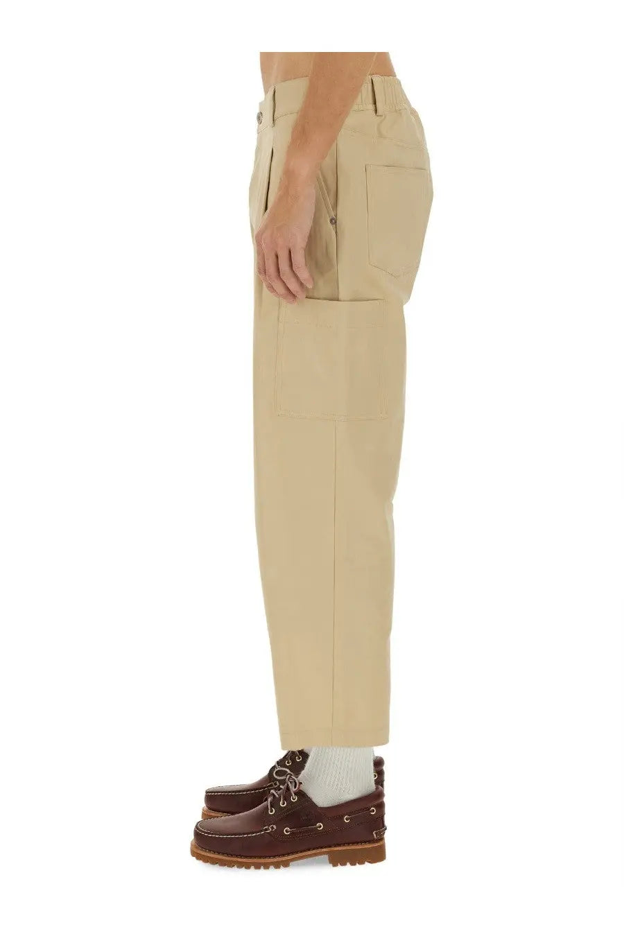 Drôle de Monsieur men’s cropped beige cargo pants with multiple pockets and a relaxed fit