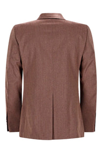 A tailored brown blazer with subtle textured weave and notched lapel from Drôle de Monsieur men’s Giacca Doppiopetto Brown