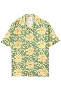 Drôle de Monsieur men’s short-sleeved green and yellow floral print button-up shirt with classic collar