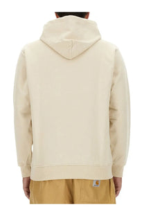 Drôle de monsieur men’s beige hoodie in cream color with soft textured fabric and ribbed cuffs