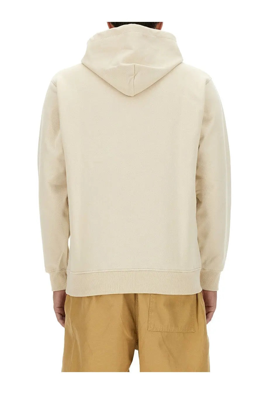 Cream-colored Drôle de Monsieur men’s hoodie with ribbed cuffs and hem made from soft material for casual wear