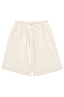 Drôle de Monsieur men’s Monogramme shorts in cream linen with elastic waistband and matching drawstring