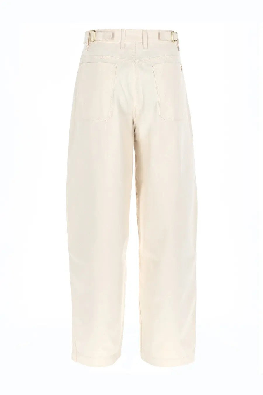 Cream-colored wide-leg trousers with minimalist design and metallic belt loops from drôle de monsieur men’s pantalon ballon white