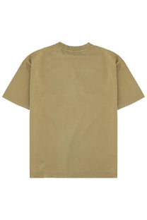 Beige short-sleeved crew neck t-shirt from drôle de monsieur featuring ajouré brown detailing for men