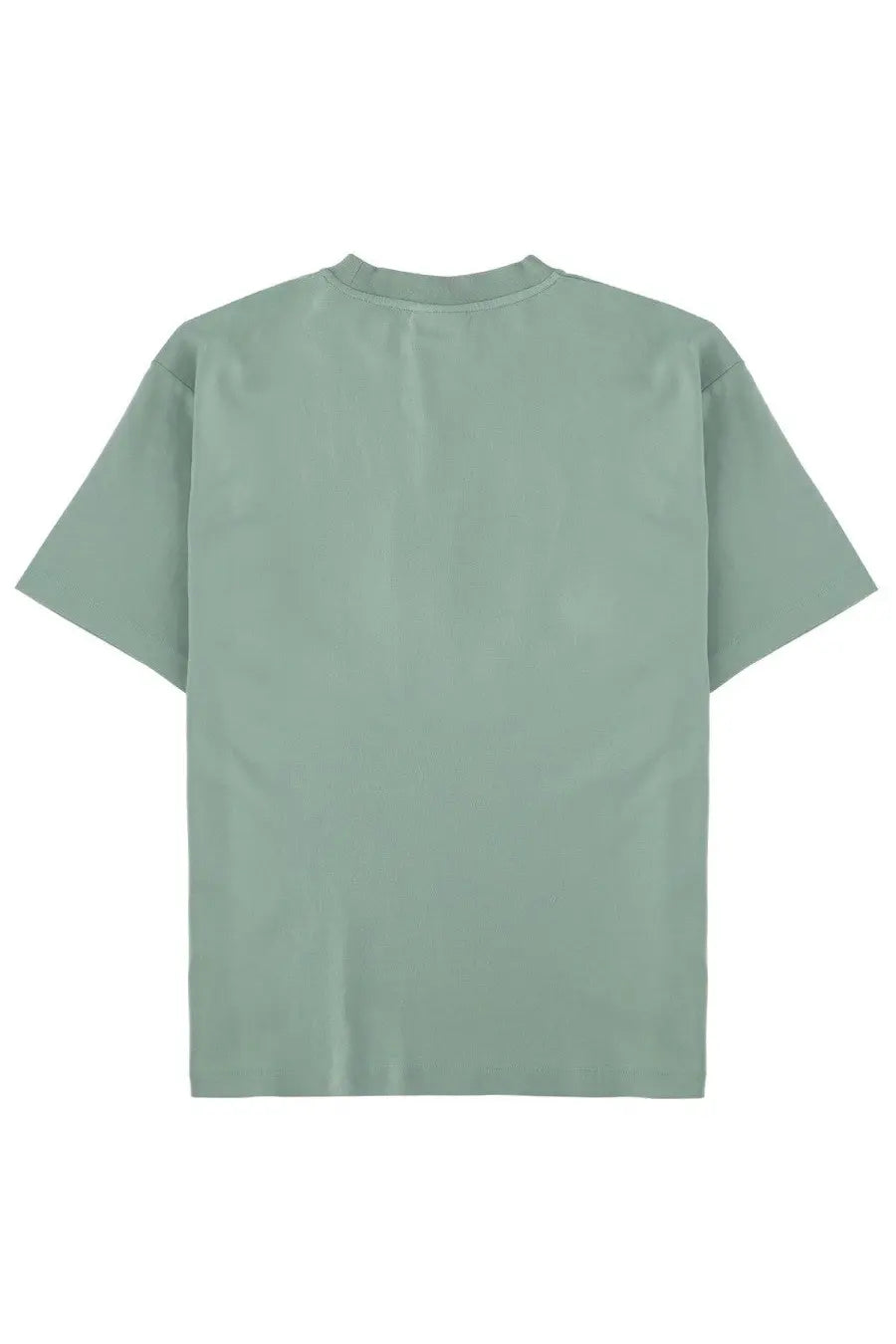 A soft sage green oversized cotton t-shirt from drôle de monsieur with a relaxed fit and crew neckline
