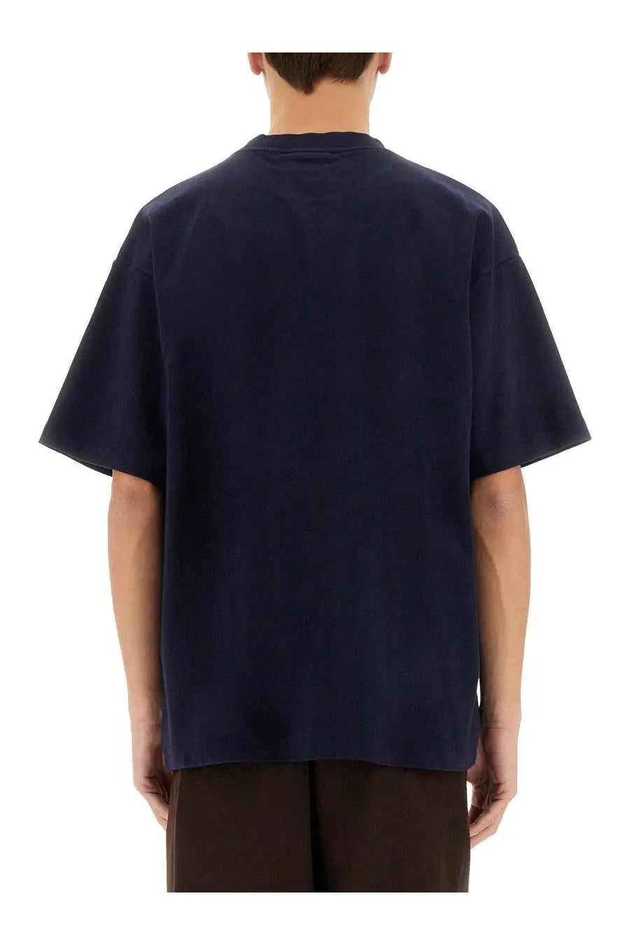 Navy blue oversized short-sleeved cotton t-shirt from drôle de monsieur with slogan print for casual wear