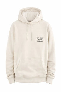 Cream-colored cotton Drôle de Monsieur men’s hoodie with subtle not from Paris Madame text embroidered on chest