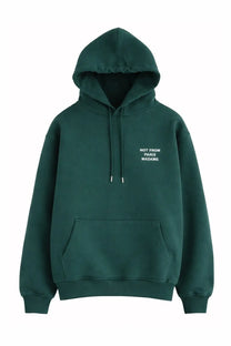 Drôle de Monsieur men’s green hooded sweatshirt with white not from Paris Madame slogan and matching drawstrings