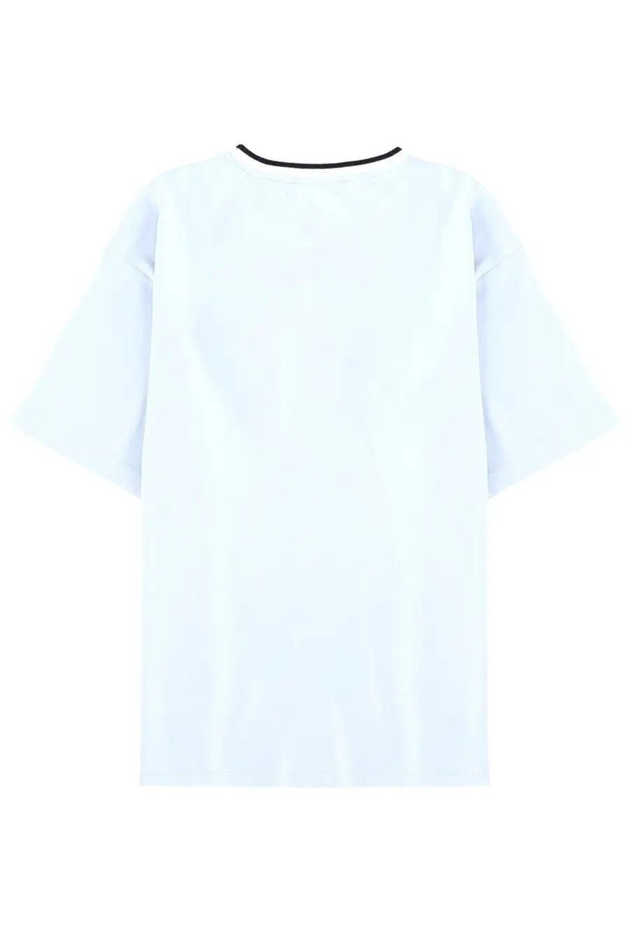 White cotton t-shirt with black neckline trim from drôle de monsieur men’s sport slogan shirt blue collection