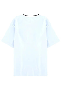 White cotton t-shirt with black neckline trim from drôle de monsieur men’s sport slogan shirt blue collection