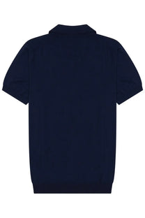Navy blue short-sleeved cotton polo shirt with classic collar and ribbed cuffs from Drumohr men’s collection