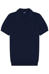Drumohr men’s cotton polo blue navy short-sleeved shirt with classic collar and ribbed cuffs