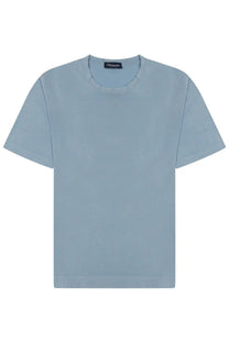 Drumohr men’s cotton shirt blue soft light blue cotton t-shirt with simple crew neck and short sleeves front side