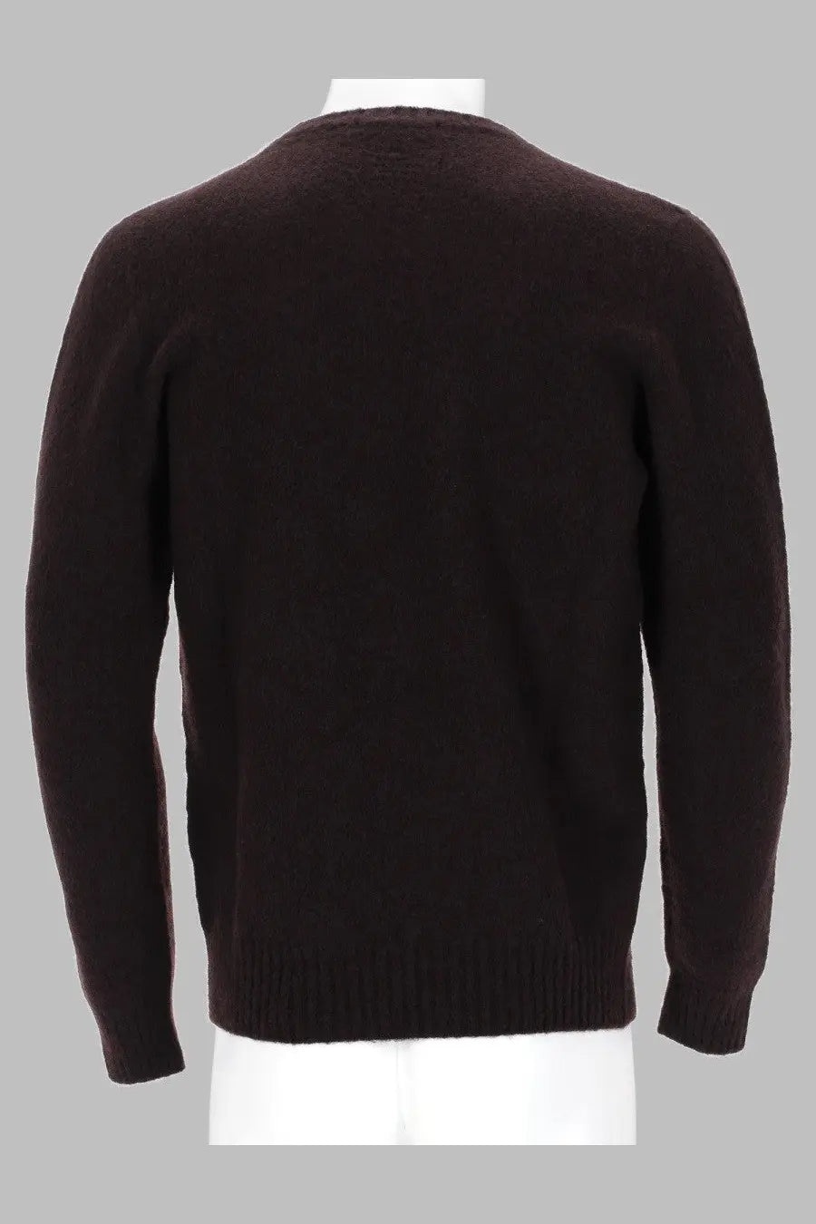 Drumohr men’s maglia brown long-sleeved knit sweater with ribbed crew neckline and cuffs in lana wool