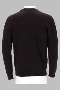 Drumohr men’s maglia brown long-sleeved knit sweater with ribbed crew neckline and cuffs in lana wool
