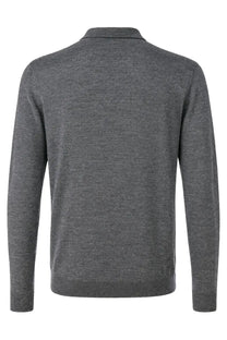 Gray heathered knit polo shirt with classic collar and ribbed cuffs made of lana merino by drumohr men